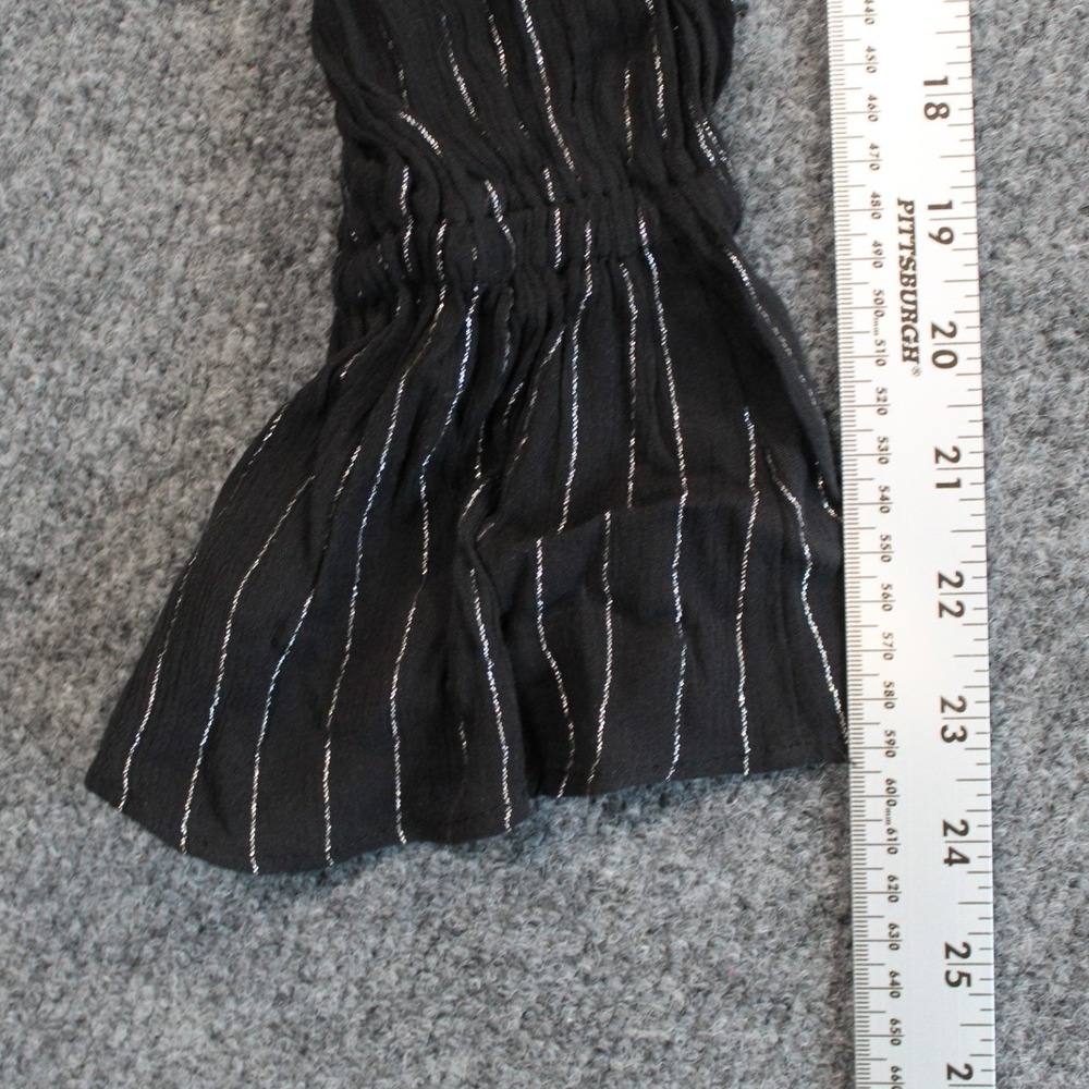 Juicy Couture Womens Black Silver Metallic Pinstripe Tie‎ Front Ruffle Top L - Picture 7 of 9